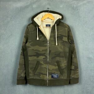 Y2K Abercrombie and Fitch Camo Hoodie Sherpa Lined Womens Size Small Distressed